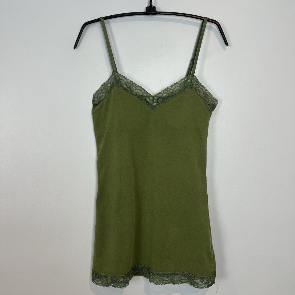 NO BOUNDARIES Y2K Lace Trim Tank Top Size Large Green Fairy Shelf Bra